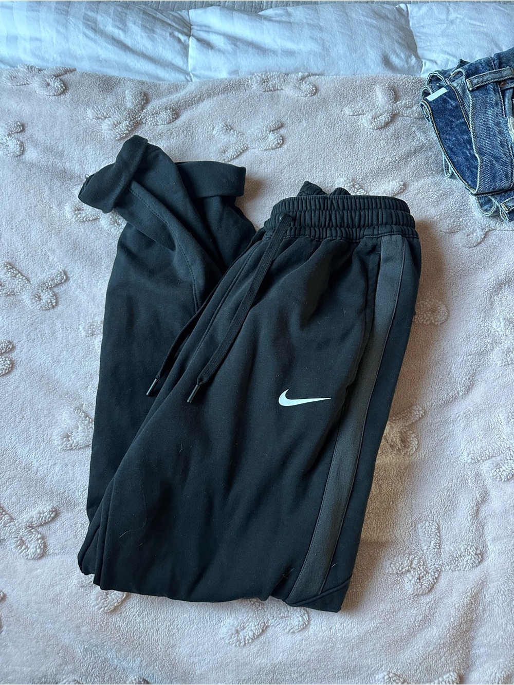 Nike Black Kids Jogger Pants with White Swoosh